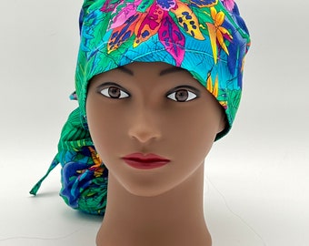 Ponytail scrub hat for women, scrub cap women, Jungle Floral scrub cap