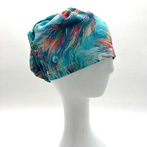 Tropical Fish Color Exolosion Euro Scrub Cap, satin lining option, five styles available