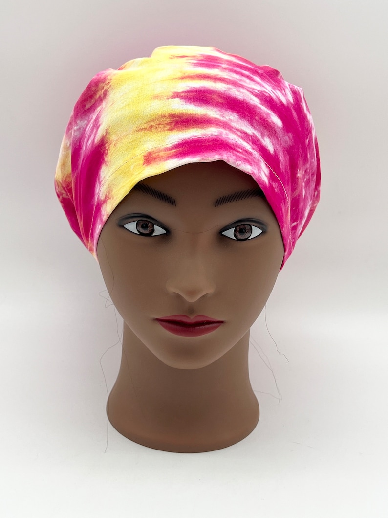 Tie Dye Scrub Cap, euro tie dye scrub cap, ponytail tie dye scrub hat, four styles available image 1