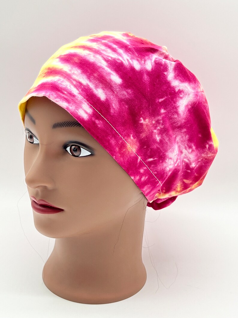 Tie Dye Scrub Cap, euro tie dye scrub cap, ponytail tie dye scrub hat, four styles available image 2