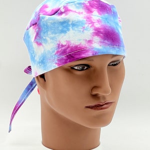 Tie Dye Scrub Cap, Purple Blue Azure Tie Dye Scrub Cap, Tie Dye Gift, four styles available image 1