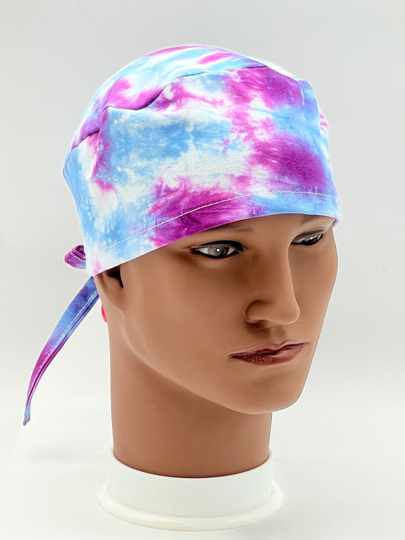 Tie Dye Scrub Cap, Purple Blue Azure Tie Dye Scrub Cap, Tie Dye Gift, four styles available image 1