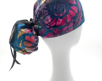 Bonnet de bloc opératoire tie-dye pour queue de cheval, doublure satinée en option, cinq modèles disponibles