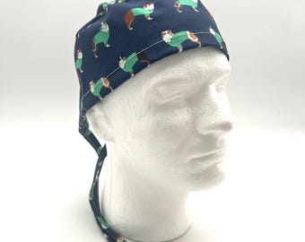 Aussie Dog to the Rescue  Men's Surgical Scrub Cap, Cotton, Satin Lining Option