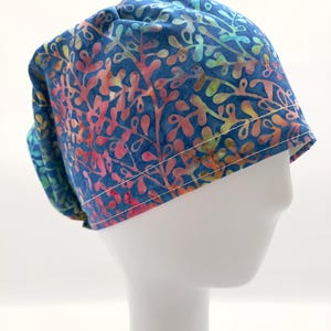 Batik Leaves Scrub Cap, Euro Scrub Cap,  satin lining option, five styles