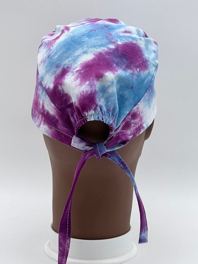 Tie Dye Scrub Cap, Purple Blue Azure Tie Dye Scrub Cap, Tie Dye Gift, four styles available image 2