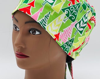 Christmas Tree Scrub Cap: Cotton Surgical, Ponytail, Euro, Bouffant Styles