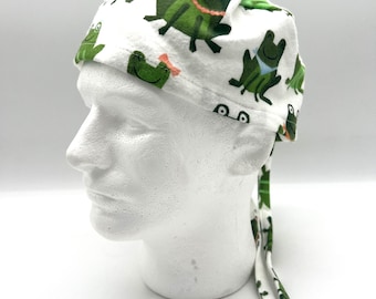 Frog Print Scrub Cap: Cotton Surgical Hat with Satin Lining Option