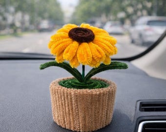 Handgjorda för alltid-blommor - Solroskrukdekor, Bilinstrumentbrädeprydnad, Skrivbordsdekoration