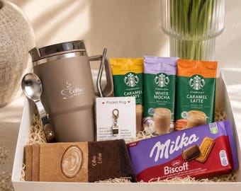 Personalized Coffee Lover Gift Box – Insulated Mug, Starbucks Flavors