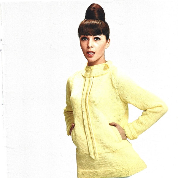 Vintage Digital Knit Lemon Chiffon 1960's Cardigan Sweater With Pockets