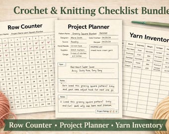 Paquete de planificadores para tejido a crochet / Contador de filas, inventario de hilo (PDF)