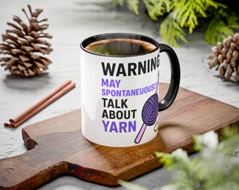 Advertencia: Puede que hable espontáneamente sobre la taza de hilo / Taza de café para tejer y hacer ganchillo