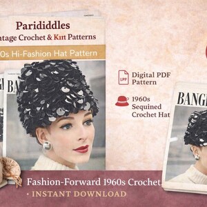 Vintage 1960s Crochet Hat Pattern PDF – Bangle Hat Hi-Fashion Mod Style – Instant Download