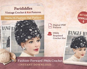 Patrón de gorro de crochet vintage de los años 60 en PDF: gorro estilo brazalete de alta costura (descarga instantánea)