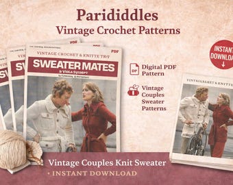 Patrón de tejido de suéter vintage para parejas en PDF: chaquetas de punto a juego para él y para ella (descarga instantánea)