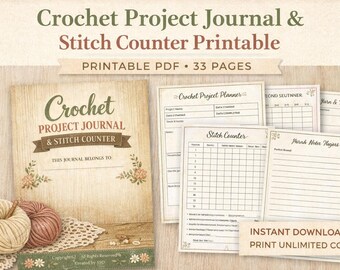 Diario de proyectos de crochet y contador de puntos imprimible (PDF)