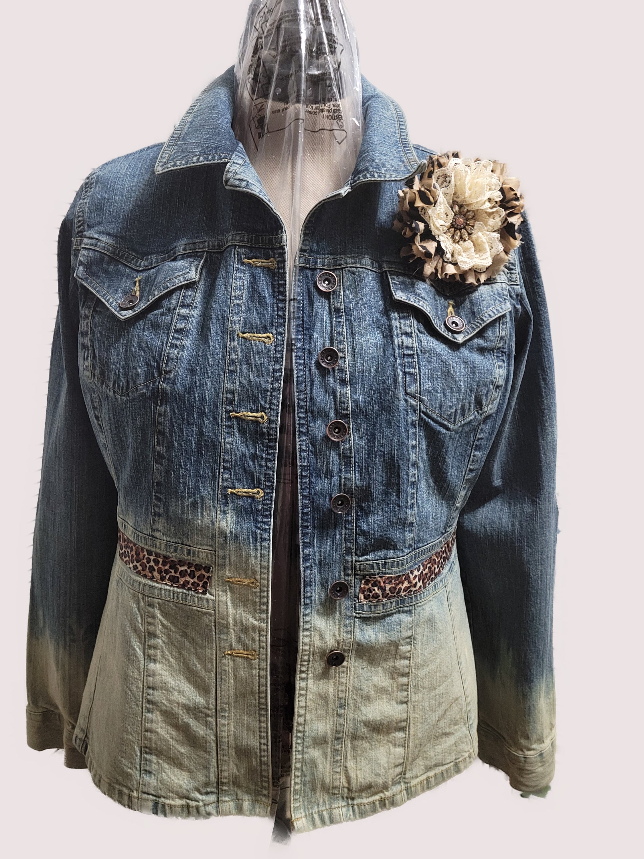 Womens Ombre Bleached Denim Jacket Size 
