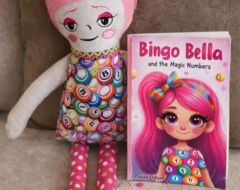 Muñeca de trapo hecha a mano + Bingo Bella y el libro de los números mágicos – Set de regalo OOAK