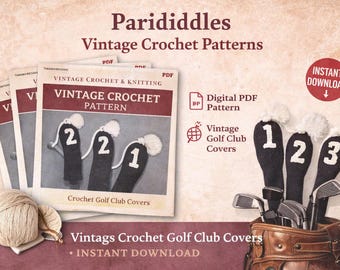 Patrón de crochet vintage en PDF – Juego de fundas para palos de golf – Accesorios de golf retro – Descarga instantánea
