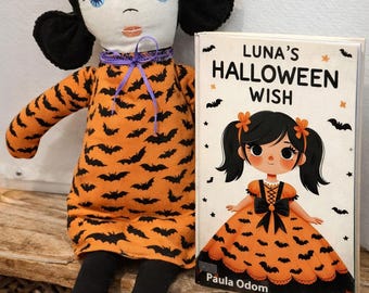 Deseo de Halloween de Luna: Muñeca de tela única hecha a mano y libro de cuentos