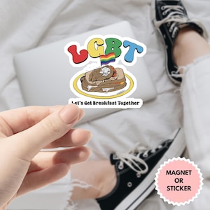 Aimant d'autocollant de petit déjeuner LGBT, prenons le petit déjeuner ensemble autocollant LGBTQ drôle, sticker sandwich fierté, aimant mignon petit déjeuner gay, cadeau queer