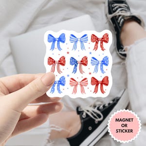 Sticker coquette noeuds patriotiques, sticker esthétique 4 juillet, joli sticker noeud Etats-Unis, sticker vinyle fête de l'indépendance de l'Amérique