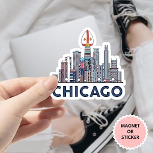 Adesivo magnético com o horizonte de Chicago, decalque colorido da paisagem urbana de Chicago, presente de viagem para a cidade dos ventos, adesivo de arquitetura urbana para carro ou laptop