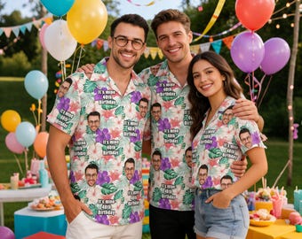 Custom Face 40th Birthday Hawaiian Shirt,Personalized Photo Tropical Shirt,Funny 70th Birthday Party Outfit For Men,Vacation Ready Aloha shi