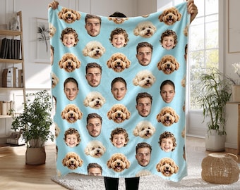 Coperta personalizzata con collage di volti, coperta in flanella con immagini multiple, regalo per la famiglia, regalo di Natale