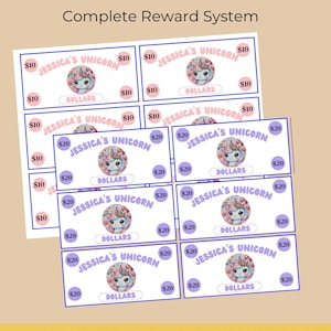 Kids Reward System Bearbeitbar Druckbar Mom Bucks Einhorn Coupon Spielgeld Gutes Behaviour Bucks Chore Earn Geld Diagramm Planer Pretend Geld