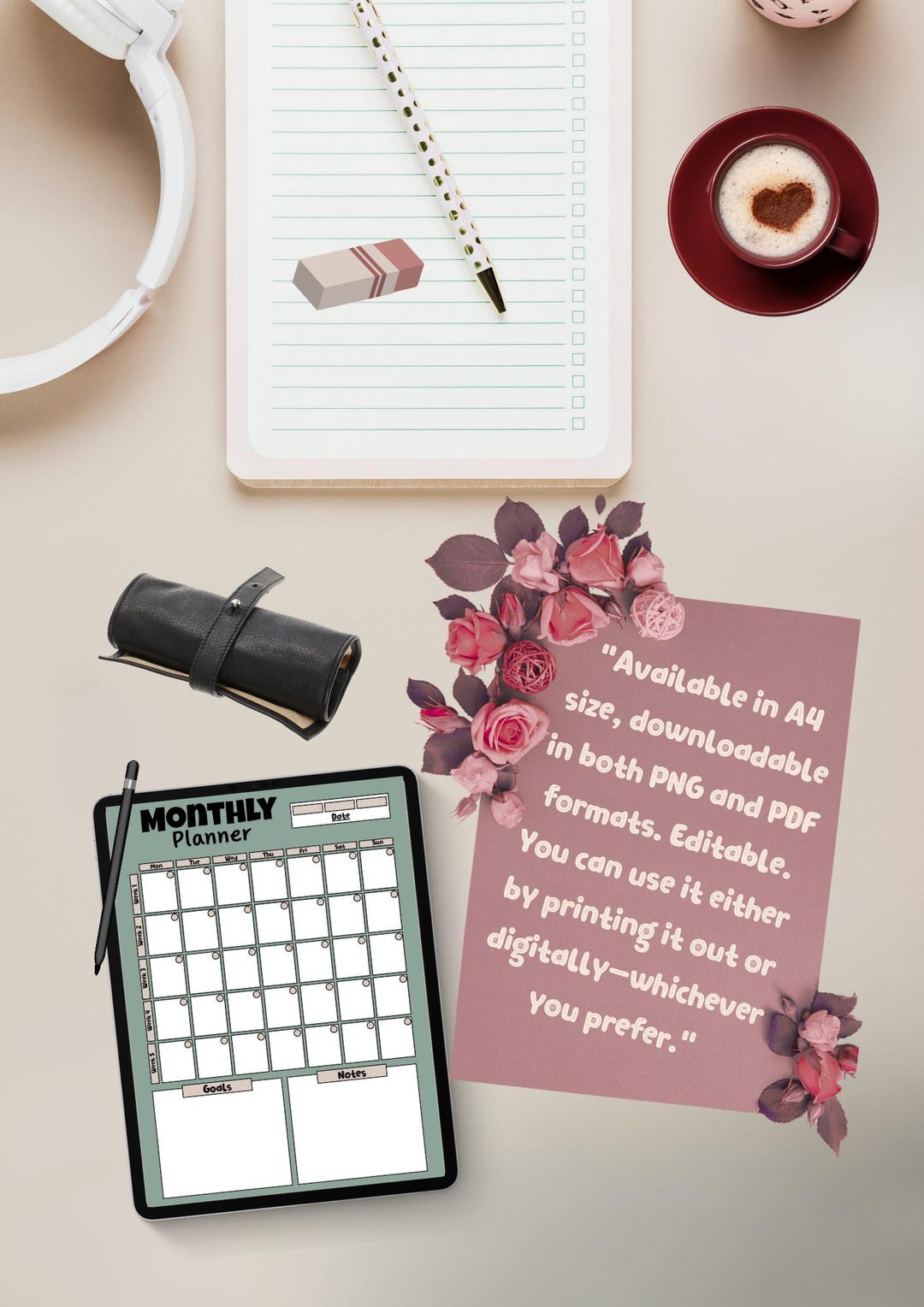 Digital Calendar.pdf Editable Monthly Planner, A4 Digital Calendar, PDF and PNG, Printable ...