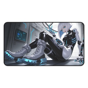 Sexy Cyberpunk Anime Girl Desk Mat | Gaming or Office Mouse Pad | Cyberpunk Style | Unique Home Office Accessory | Gamer Gift