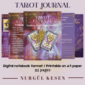 Diário de Tarô para Imprimir, Leitura de Cartas de Tarô, Agenda Pessoal Impressa Digital, Coleção de Arte