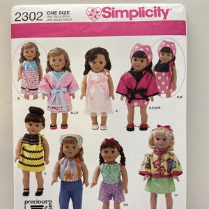 Simplicity 2302 18-Inch Doll Clothes Sewing Pattern Dresses Robe Pants Shoes Uncut Factory Folded