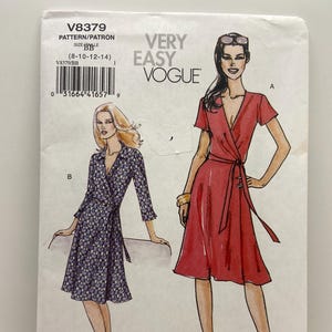 Vogue V8379 Wrap Dress Sewing Pattern Size BB 8-12 DVF Style Knit Frock Pattern Very Easy Vogue Uncut FF