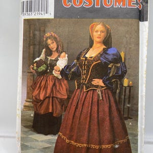 Vintage (1998) Simplicity Costumes Sewing Pattern 8249 Renaissance Medieval Dress & Accessories Uncut Factory Folded size GG 26W-32W