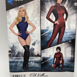 May include: Simplicity sewing pattern 8286 featuring a bodysuit and jumpsuit. The pattern includes images of the finished garments in blue and red. The packaging includes the text "iddle" and "Simplicity".