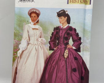 Patrón de costura vintage Butterick 6694 para vestido de bella sureña de la época de la Guerra Civil, tallas de señorita 12, 14 y 16, sin cortar/doblado de fábrica