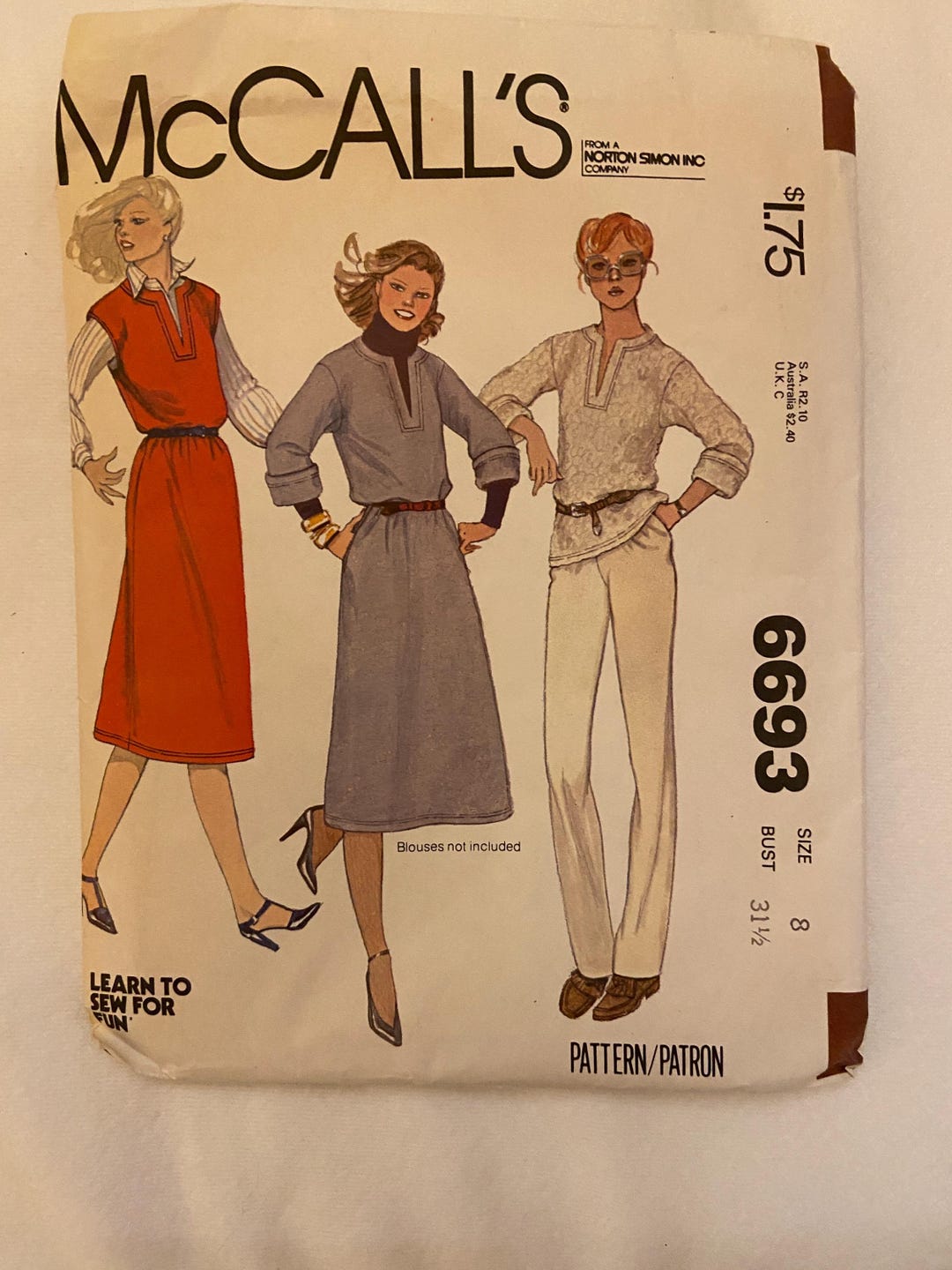 Vintage 80s Mccall’s Sewing Pattern 6693 Size 8 Bust 31 1/2 Norton ...