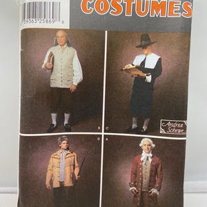 Vintage Simplicity 5958 Mens Colonial Costumes Pattern Pilgrim, Founding Father, Frontiersman Sizes XS-XL Uncut, factory folded Cosplay
