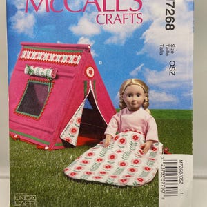 McCall&#39;s Crafts Sewing Pattern M7268 for 18” Dolls- Tent and Sleeping Bag Uncut Factory Folded Birthday Christmas Gift