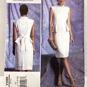 Vogue V1399 Badgley Mischka Peplum Dress & Belt Sewing Pattern Sz 14-22 OOP Uncut Factory Folded