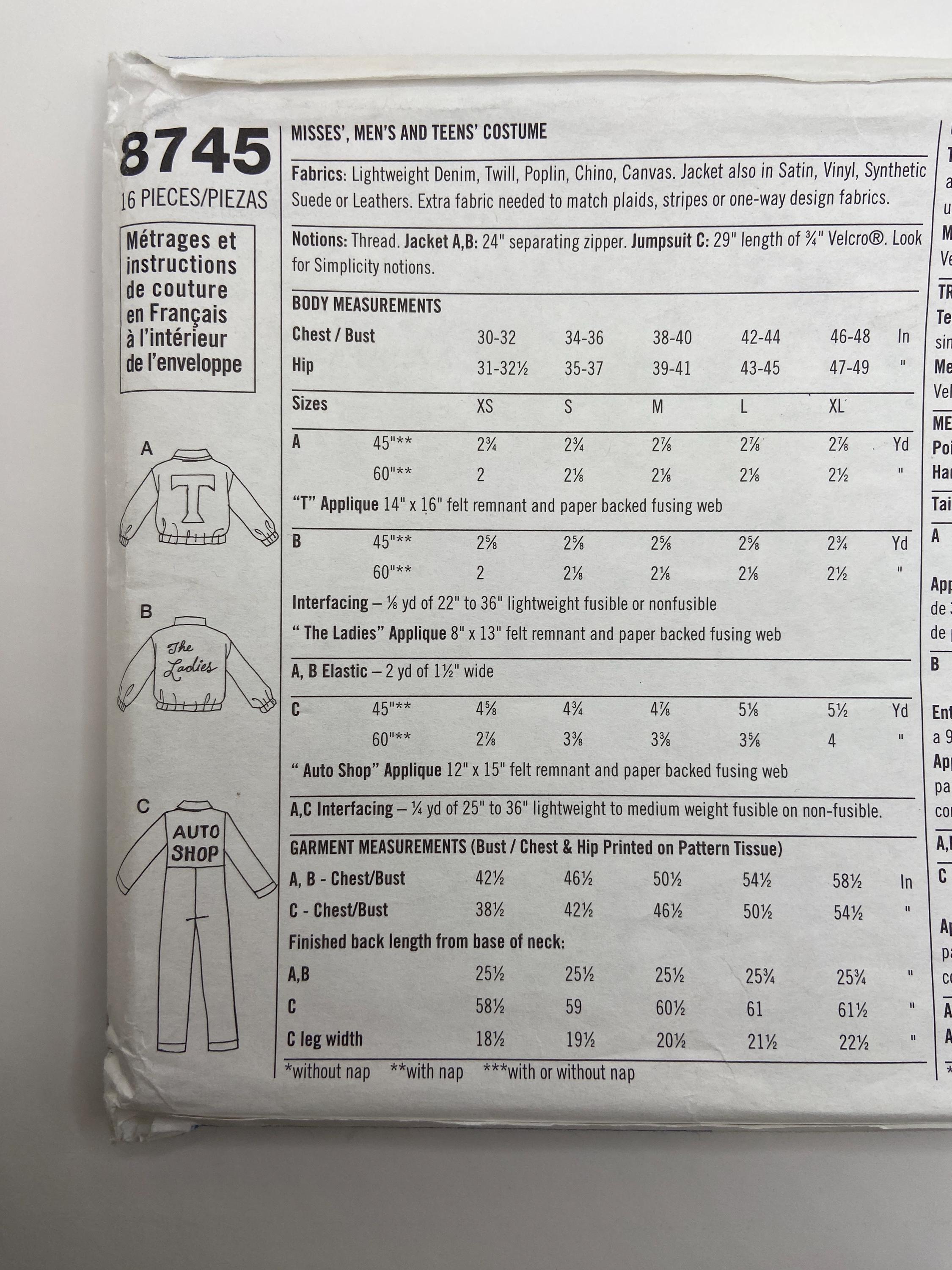 Vintage Simplicity 8745 Grease Costume Sewing Pattern - T-birds, Pink ...