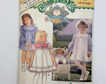 Vintage Butterick 3086 Cabbage Patch Kids Sewing Pattern Child and Doll Dresses (Sizes 5-6-6X) uncut factory folded 1980s fashion and style