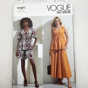 Vogue Patterns V1871 Misses' Pull On Top, Maxi Skirt & Shorts Sewing Pattern A5 (6-8-10-12-14) Uncut, FF