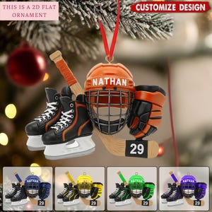 Personalized Hockey Set Christmas Ornament, Ice Hockey Ornament, Custom Ice Hockey Hanging Ornament, Ice Hockey Lovers Gift, Xmas Decor