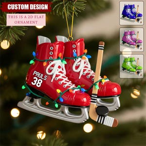 Personalized Ice Hockey Skates Ornament, Hockey Player Gift, Hockey Gift, Custom Hockey Christmas Flat Acrylic Ornament, Hockey Lover Gift