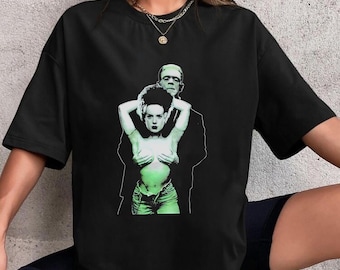 Frankenstein And Bride Horror Monster Movie T-Shirt, Frankenstein Shirt Fan Gifts, Frankenstein Vintage Shirt, Frankenstein Halloween Shirt