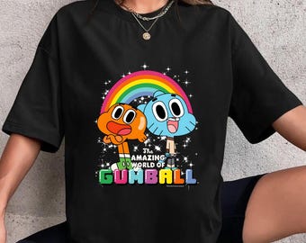 The Amazing World Of Gumball And Darwin Rainbow Portrait T-Shirt, The Amazing World Of Gumball Shirt, Gumball Shirt, Cartoon Network Shirt